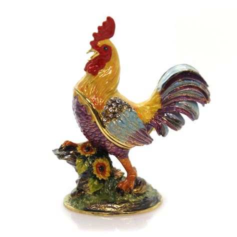 vintage metal rooster painted rooster trinket box|Rooster Trinket Boxes Hinged Enameled Jewelry Box .